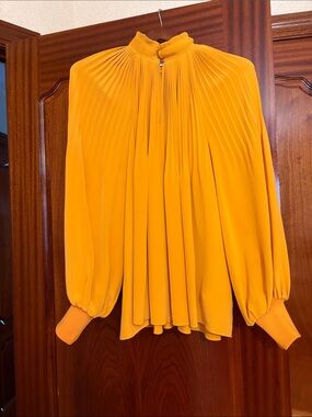 Tibi Pleated High-Neck Blouse - Bright Yellow